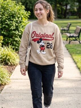 Disney Mickey Mouse‎ Original 28 Varsity Sweatshirt Tan Freeze XS LJ32411TT